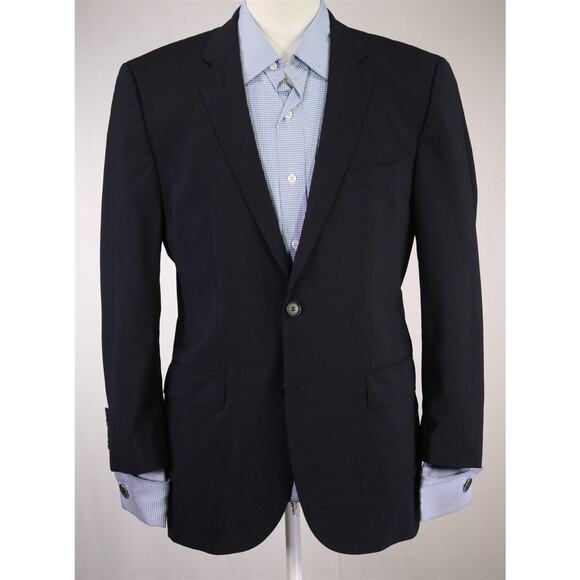 Hugo Boss The James/Sharp Solid Navy Blue Wool Stretch 2-Btn Blazer Jacket 38S - Picture 2 of 10